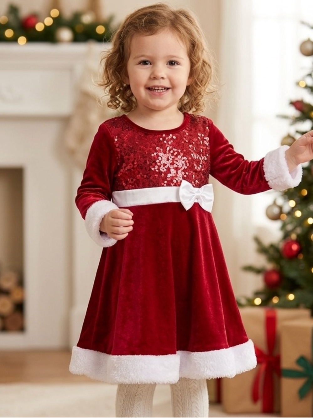 PINK & VIOLET Holiday Velvet Santa Dress  3T Red/White EUC